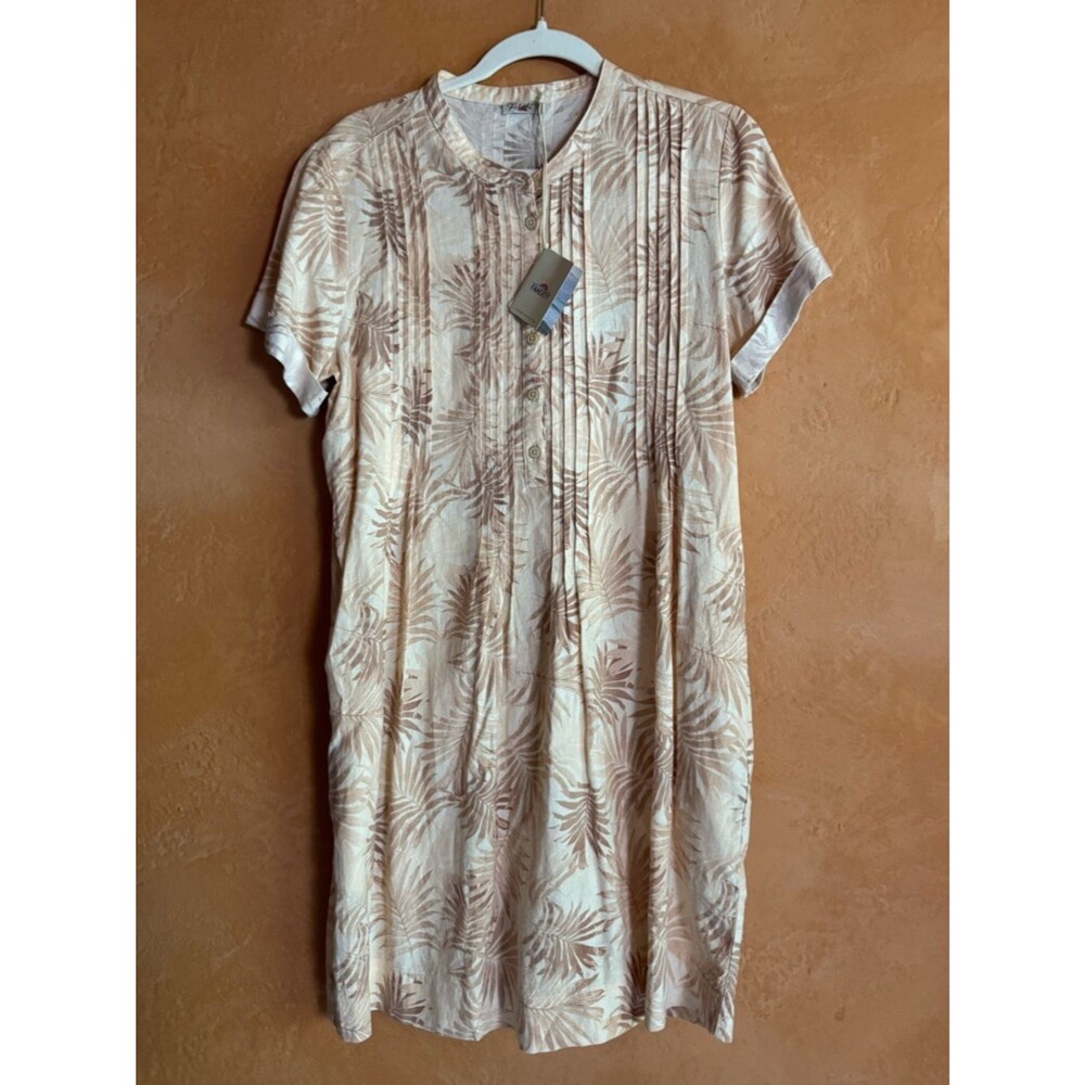 NWT Faherty Gemina dress M linen ecovero peach palms resort shif
